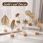 Gold Leaf Home Decor Set 3pcs Metal Leaves Sculptures For Living Room