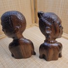 Vintage Hand-carved African Ebony Wood Busts - Male   Female Couple Statue Set 2