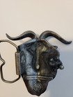 Bergamot Brass Works Belt Buckle Billy Goat Ram Horns Metal Western  74 Vtg