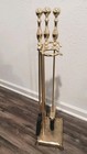 Mid-late 20th Century Edwardian Style Brass Plated Cast Iron Fireplace Tool Set 