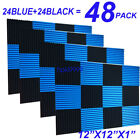 48pack 1x12x12 Blue Black Acoustic Panels Studio Soundproofing Foam Wedge Tiles