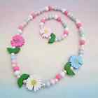 2 Pc Girl s Wood Flower Multi-color Beaded Bracelet   Necklace Set New 8730