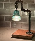 Handcrafted Industrial Pipe Lamp W  Vintage Hemingray Aqua Glass Insulator