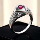 Art Deco Natural Ruby 925 Sterling Silver Filigree Ring Vintage Design 186