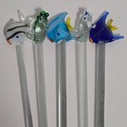 Vtg Lot Of 5 Tropical Fish Hand Blown Glass Cocktail Swizzle Sticks Drink Stirs