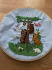 Vintage Punch Needle Embroidery Finished - 3 Bear Cubs   Bee Hive