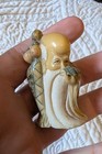 Vtg Hand-carved Japanese Figurine 2  Detailed Wise Old Man With Whistle Pendant