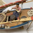 Vintage Hand Made   Painted Wooden Fishing Boat Model W fisherman Detailed Lot