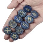 Amogeeli Lapis Lazuli Witch Rune Stone Set Of 10pcs  Gypsy Symbol Engraved Cr   