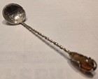 Antique 1935 Brazil 2000 R  is Silver Coin Spoon     Caged Amber Quartz Finial