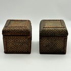 Vtg Wicker Trinket Boxes W  Lid Lot Of 2 Storage Brown Woven Keepsake Jewelry