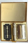 Vintage 1965 Gillette Razor  n Blades Mirrored Gold Tone Portable Shave Kit