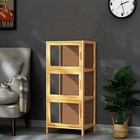 3 Tier Bamboo Display Cabinet With Acrylic Door Toy Storage Shelf   Cabinet