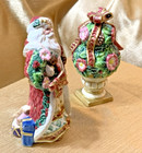 Vtg 90s Fitz Floyd Christmas Salt Pepper Shaker Hand-painted Retro Santa Wreath