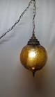 Vintage Mid-century Modern Amber Glass Hanging Swag Lamp Grapes And Leaves Retro