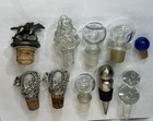 Vintage Bottle Stopper Lot 10 Glass Crystal Metal Wine Decanter Replacement Tops