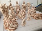 Vtg Atlantic Mold 14 Piece  Beige Ceramic Christmas Nativity Scene