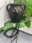 Rodeo Bolo Tie Western Cowboy Black Leather Necktie New Free Ship A3786