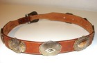 Vintage  90 s Justin Top Grain Cowhide Western Silver Concho Belt Brown Size  30
