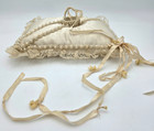 Ivory Satin Pearl Lace Ring Bearer Pillow W  Ribbon Ties Bridal Decor Vtg Basket