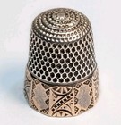Antique Stern Bros Sterling Silver Thimble Gold Paneled Etched Flowers Size 8