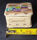 Trinket Box Cozumel Mexico Fabric  Leather Native Women Motif