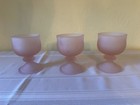Vintage Pink Frosted Footed Goblets     Set Of 3     Etched Floral Pattern 