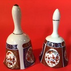 Imari Style Porcelain Bell Set Of 2 Floral Birds Cherry Blossoms Gold Trim