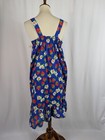 Vintage 70s Strawberry Sleeveless Shift Dress Blue Red Ruffle Retro Sz 42 New