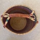 Bolga Market Basket Large Handwoven Ghana Africa Colorful Leather 13  Diameter