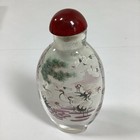 Vintage Chinese Reverse Painted Oriental Snuff Bottle In Box Thick Glass