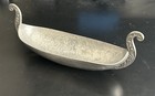 Vintage Norway 8  Long Pewter Viking Boat Open Salt - Stamped On Bottom 