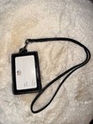 Coach Signature Logo Canvas leather Id Badge Holder Lanyard Black Gray
