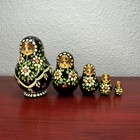 Matryoshka Russian Nesting Dolls Set Of 5 Hand Painted Black Floral Folk Art