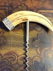 Antique Sterling Silver Capped Wild Boar Tusk Wine Corkscrew Wine Bottle Opener