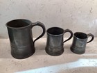 Three  3  Antique Pewter Quart  Pint  1 2 Pint Measure Tankard    james Yates    
