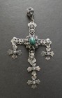 Vintage Taxco Yalalag Sterling Green Cabochon Cross Necklace Pendant Eagle 3 Jcb