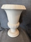 Vintage Haeger White Vase Pedestal Ribbed Scalloped Large Ceramic Urn Vase