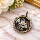 Vintage Austrian 800 Silver Kib Floral Pendant Black Lucite Style Cabochon