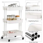 3-tier White Utility Rolling Kitchen Cart Storage Organizer Cart With Casters