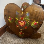 Vintage Wood Rocking Doll Cradle  Hand-painted Hearts  Flowers Heart Pillow Bed