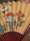 Vtg Large Chinese Fan Hand-painted Cranes And Flowers Paper Folding 54  X 35 