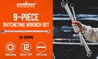 9pc Extra Long Ratcheting Wrench Set Anti-slip Double Box Spanner Metric 8-22mm
