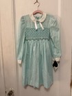Vintage Mint Green Polly Flinders Smocked Floral Long Sleeve Dress Girls Size 7