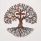 Christian Tree Of Life Metal Wall Art  Cross And Roots Decor For Living Room