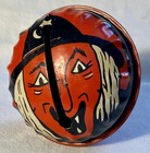 Vtg 50s Halloween Witch Tin Litho Noisemaker Wood Handle Life Of The Party