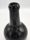 Antique Black Glass Sand Pontil Bottle Rum Ale C  1850 Dark Olive Green 8 5 