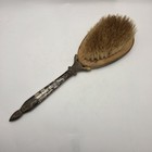 Vtg Ornate Brass Travel Hand Mirror brush Combo Beveled Glass Vanity Decor Heavy