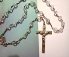 21  Vtg Rosary Clear Glass Beads Sterling Silver Crucifix 1-7 8  Ctr 1 2  41 5g