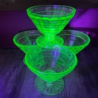 Vintage Anchor Hocking Block Optic Uranium Glass Sherbet Cups Set 4 Green Uv